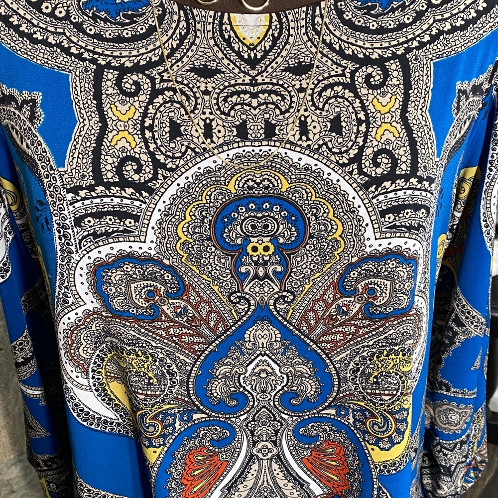 Alani shirt top blouse tunic colorful vibrant paisley stretch extra sleeves XL - Picture 2 of 11